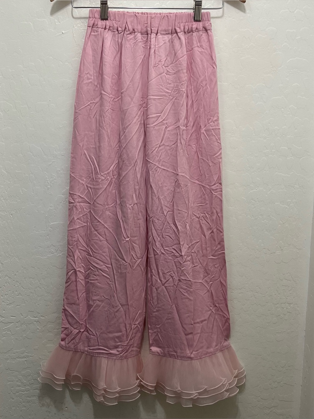 Sleeper Pink Ruffle Pajama Pants Wide Leg Tulle Trim Lounge Coquette Size XS